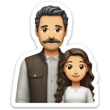 Familia de 4. Padre con bigote y cabello y tez clara. Madre con Cabello y tez clara. Dos hijas, una con pelo rizado largo, otra con pelo largo lacio. Todos con ojos cafés.   sticker