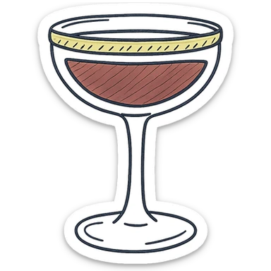 cocktail glass with burgundy drink and a gold rim, hand drawn style sticker