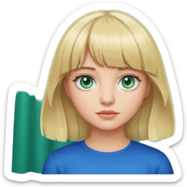 Girl with blond hair with curtain bangs blue green eyes  sticker