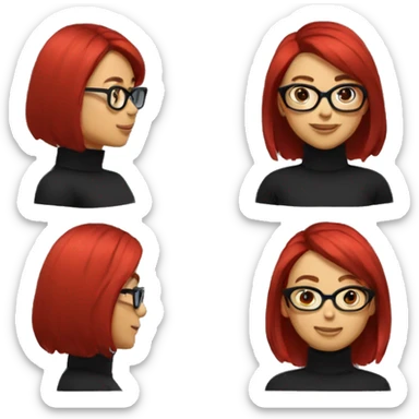 A woman mid long ondulated hair, red balagaye, big red glasses, for clothes Black turtle neck  sticker