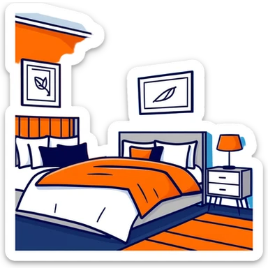 clean modern bedroom with blue walls and decor, contemporary design sticker