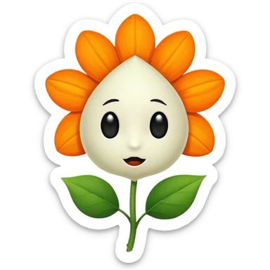 Green stem, white bud with black cartoony face: ;p. And six heart shaped yellowish orange petals sticker