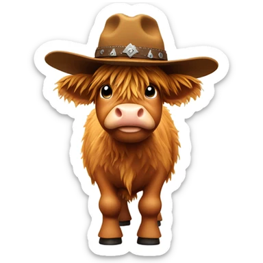 Highland cow with a cowboy hat sticker
