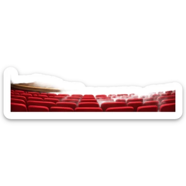 An icon depicting a grand theater stage with heavy curtains, spotlight shining on the performers, and an audience eagerly watching. The scene conveys the drama and excitement of live performances, with dramatic lighting and atmosphere. transparent background. sticker