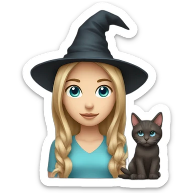 girl with witch hat with dark blond hair with cat ears with light blue eyes sticker