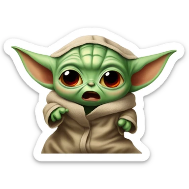 Baby Yoda screams in terrible anger. His whole face is red with rage. sticker