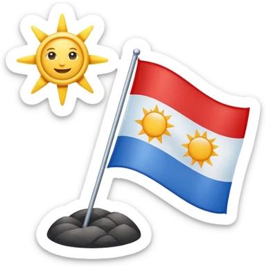 A blue , white and red flag With a sun on it and a ⚖️ sticker