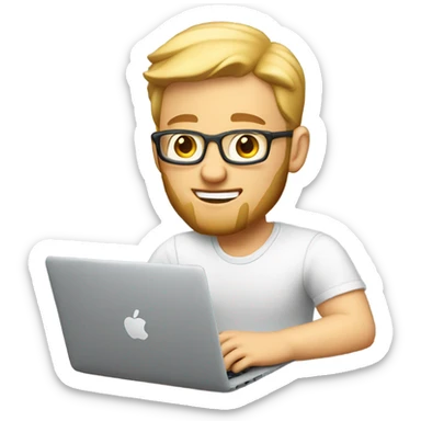 white-skinned male product designer sitting with macbook sticker