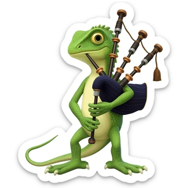 tom the lizard playing bagpipes sticker