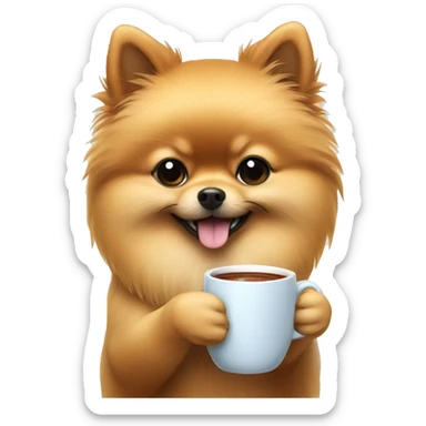 pomeranian holding a cup of tea sticker