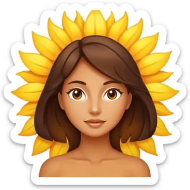 Tan brunette womans face superimposed on an image of the sun sticker