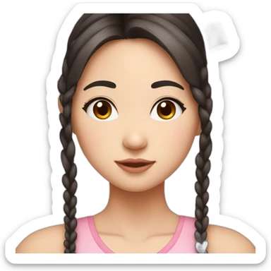 25 year old chinese american girl who loves bows and pink with dark brown hair and a round face sticker