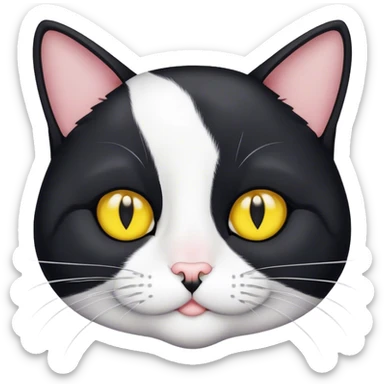 Tuxedo cat with a small white mouth. Yellow eyes, black nose  sticker