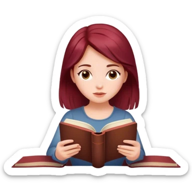 A beautiful, burgundy haired girl reading a book sticker