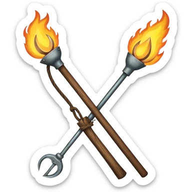 a three pronged farmer's pitchfork and a torch in an x formation sticker