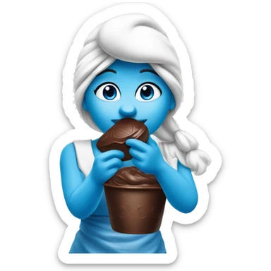 Female Smurf eating chocolate sticker
