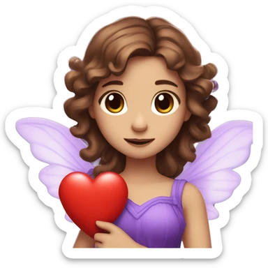 twitch emote of a wavy brown haired girl hugging a red heart and she is a purple fairy and has br0wn eyes and tan skin sticker