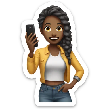 a girl with a phone making selfie sticker