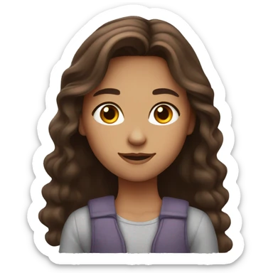 a girl with dark brown eyes, long brown hair with a slight shade of orange, freckles on her face. She waves hello sticker