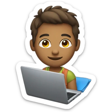 Cute programmer on his laptop, lighter skin, looking front sticker
