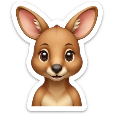 Cinematic Realistic Cute Kangaroo Portrait Emoji, Head tilted playfully and inquisitively, featuring a compact, agile build with soft, warm tawny fur and a characteristically endearing face with bright, curious eyes and perky ears, rendered with lifelike detail and natural highlights, high shine, affectionate and spirited, styled with a touch of outback whimsy, soft glowing outline, capturing the essence of a mischievous yet lovable kangaroo that seems poised to hop playfully into your arms! sticker