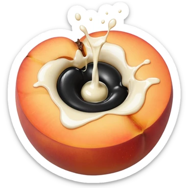 black hole in the middle of a peach. milk is leaking out of the hole sticker