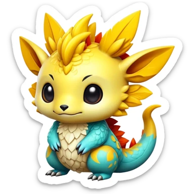 Randomly-colored exotic chibi Fakémon-creature sticker
