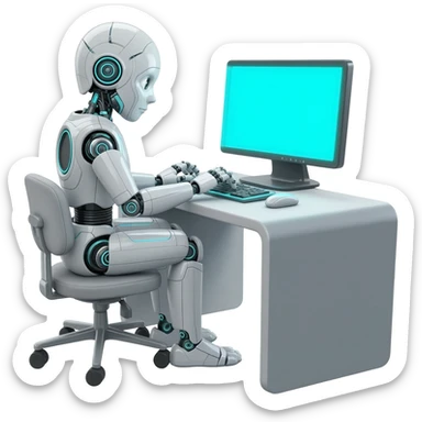 AI robot Chatting on Computer in illustration style sticker