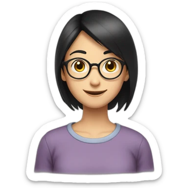 girl nobita GLASSES long black straigh hair smiling sticker