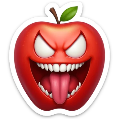 Venom symbiote apple style emoji, sticking tongue out, wild and freaky expression sticker
