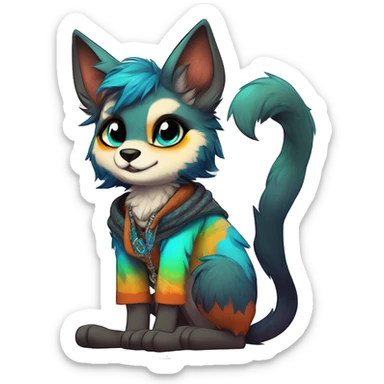 Cool cute Kawaii edgy colorful anthro fantasy animal fursona by griffsnuff & LiLaiRa & Falvie full body sticker