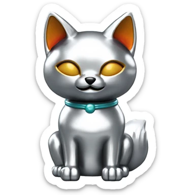 fully chrome fox statue in the form of maneki neko sticker