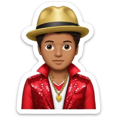 Bruno Mars with dark brown hair, red sequin outfit sticker