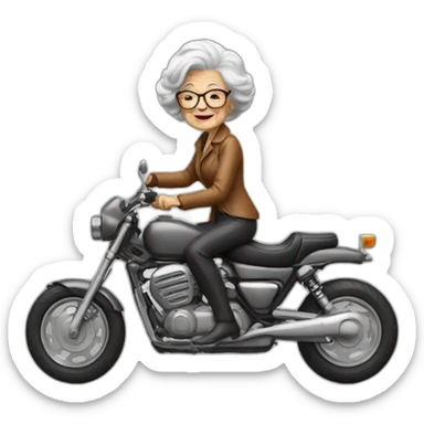 Old cool lady on a motorcycle sticker