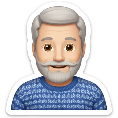 middle aged man, salt and pepper beard, wearing a sweater, cheerful look emoji sticker