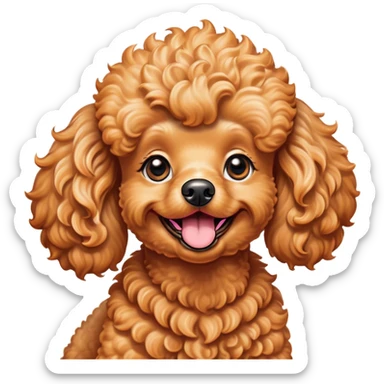 Cinematic Comical Apricot Poodle Portrait Emoji, Head tilted dramatically with an exaggeratedly amused expression, featuring a glossy, curly apricot Fur with a vibrant sheen, wide, expressive warm eyes filled with playful disbelief, Simplified yet hilariously expressive features, highly detailed, glowing with a slightly sassy glow, high shine, dramatic yet playful, stylized with an air of cheeky mischief, bright and endearing, soft glowing outline, capturing the essence of a spirited and over-the-top companion, so meme-worthy it feels like it could side-eye its way into internet fame instantly! sticker