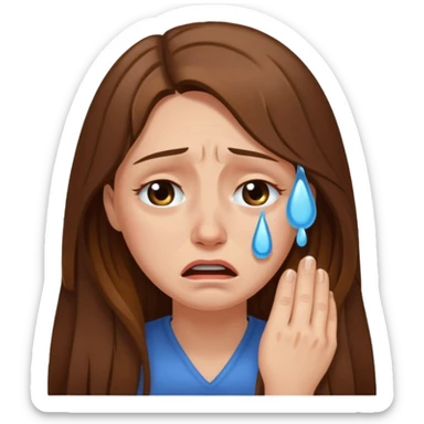 woman with long brown hair crying sticker