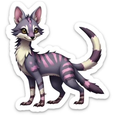 Feral Rare Fantasy dark colorful pastel Vernid-Sergal-Genet-Trico-species by LiLaiRa, random markings, tufted tail, tufted ears, full body sticker