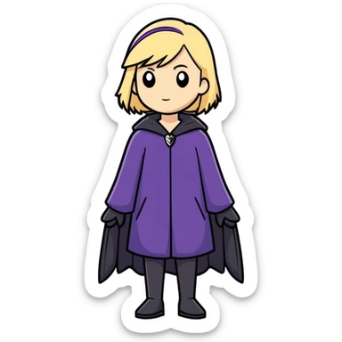 ￼ woman in our 50s blonde red we are wearing purple and she looks like a raven sticker