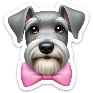 Cute grey schnauzer with pink bow near ear sticker