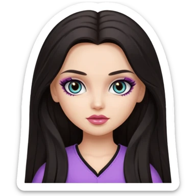 dark long hair, pretty eyes, pretty makeup, pretty bratz baddie sticker