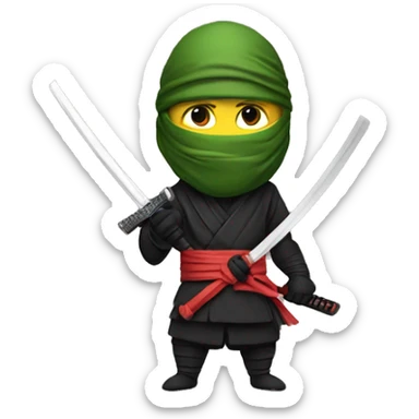 ninja with a katana in his hands with a crocodile head sticker