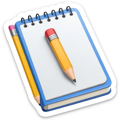 Emoji of a notebook with a pencil, iPhone emoji style. Flat design, smooth gradients, rounded edges, soft shadows, clean look, white background. sticker