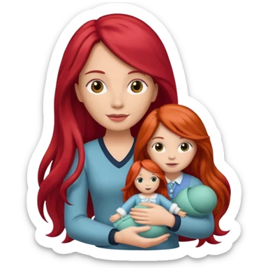 long red haired woman holding  doll sticker