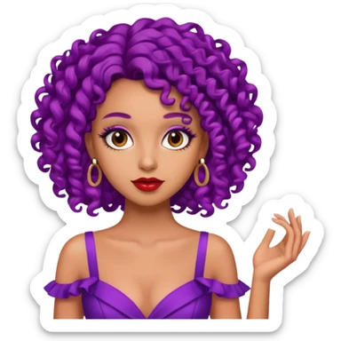 Fashion Model with Purple Curls, red dress sticker