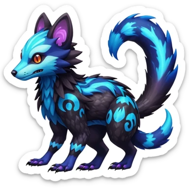 Colorful bioluminescent dark abysmal abyssal neon-glowing Trico-Sergal-Furret-Ferret-Wolverine-Vernid-fusion-Fakemon-animal-hybrid-creature, full body sticker