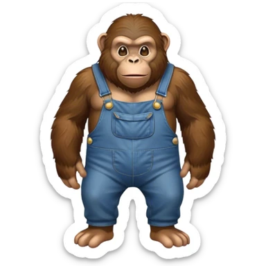 standing ape talking disheveled show full body wearing overalls cross-eyed sticker