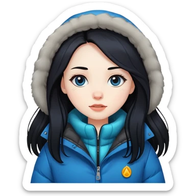 A girl with long black hair in a winter jacket sticker