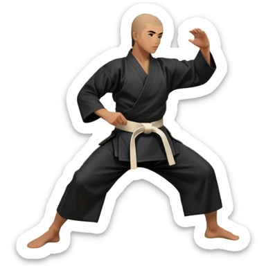 An icon depicting a martial artist in a black gi performing an Aikido technique in a dojo. The background showcases wooden floors, traditional dojo decor, and soft lighting that creates a peaceful yet focused atmosphere. The Aikido practitioner demonstrates fluid movement and precision.  sticker