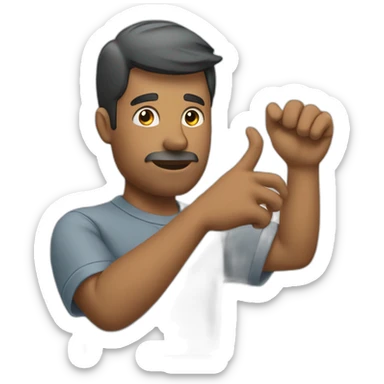 a man presses a button sticker